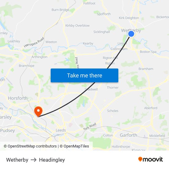 Wetherby to Headingley map