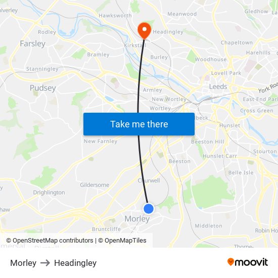 Morley to Headingley map