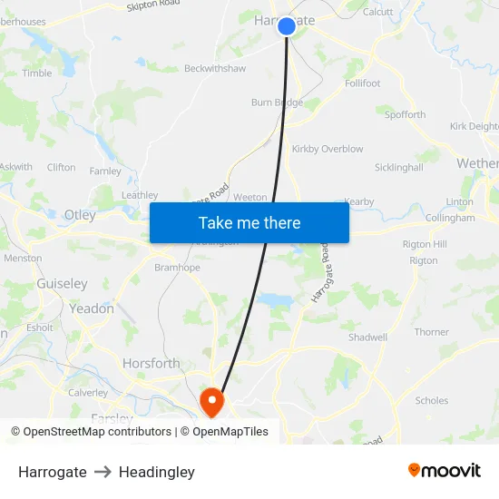 Harrogate to Headingley map