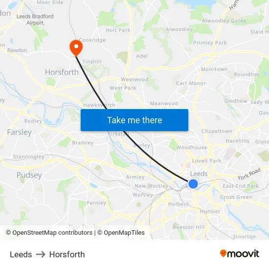 Leeds to Horsforth map