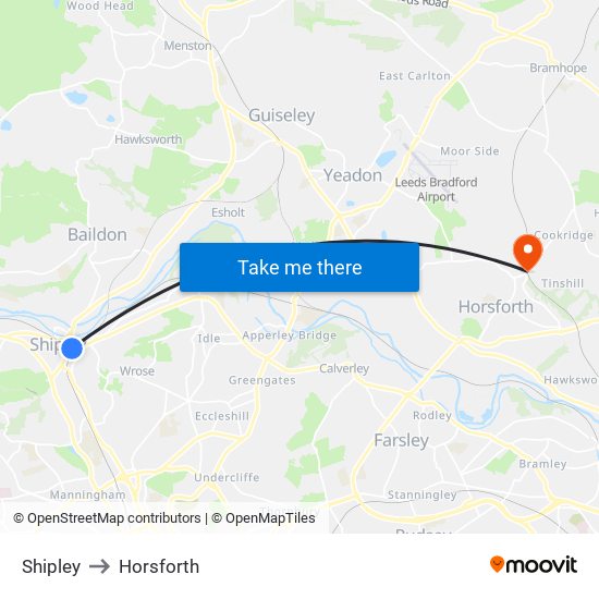 Shipley to Horsforth map