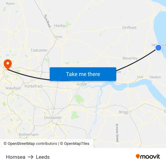 Hornsea to Leeds map