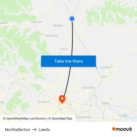 Northallerton to Leeds map