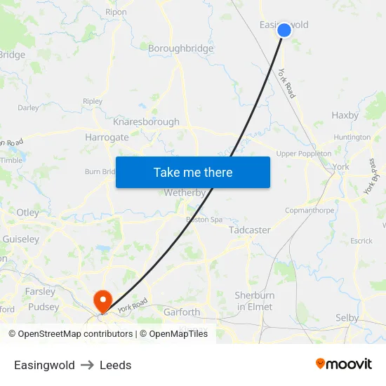 Easingwold to Leeds map