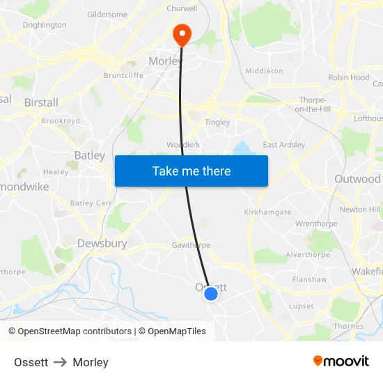 Ossett to Morley map