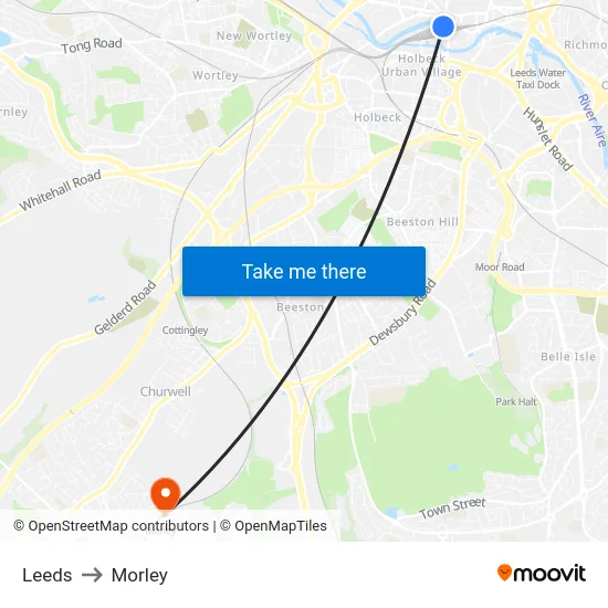Leeds to Morley map