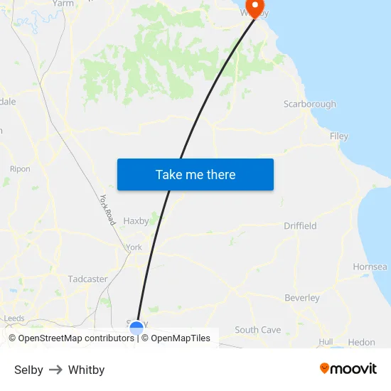 Selby to Whitby map