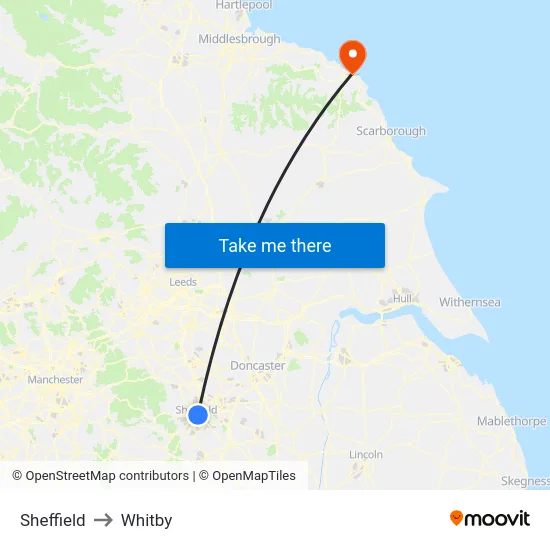 Sheffield to Whitby map