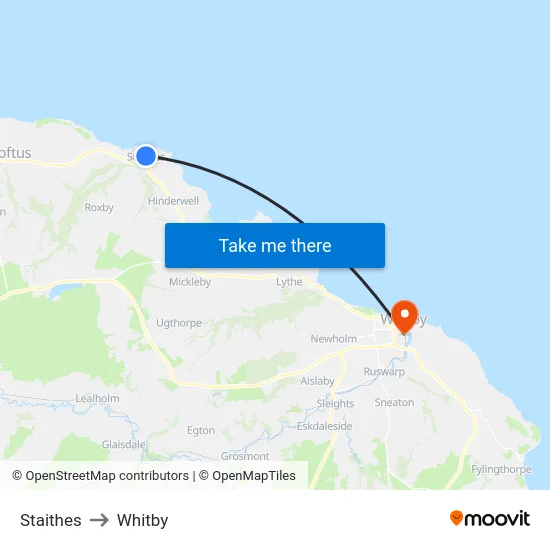 Staithes to Whitby map