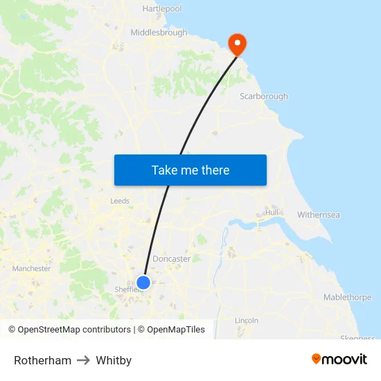 Rotherham to Whitby map