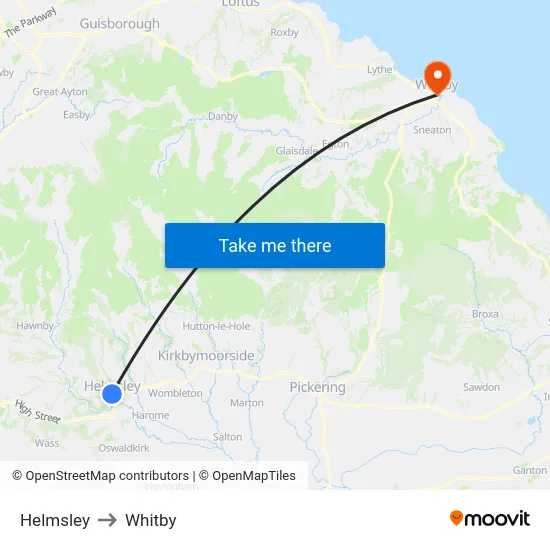 Helmsley to Whitby map