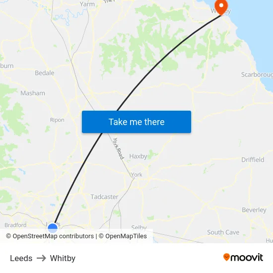 Leeds to Whitby map