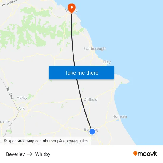 Beverley to Whitby map