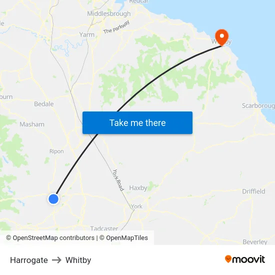 Harrogate to Whitby map