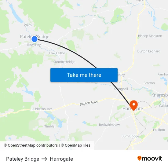 Pateley Bridge to Harrogate map