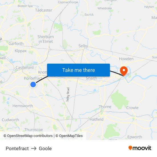 Pontefract to Goole map