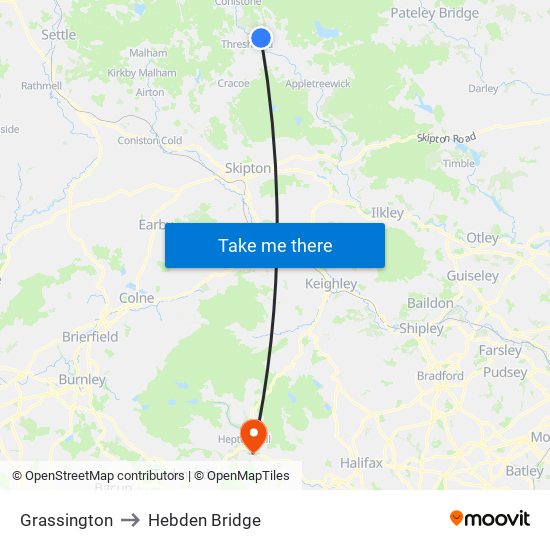 Grassington to Hebden Bridge map