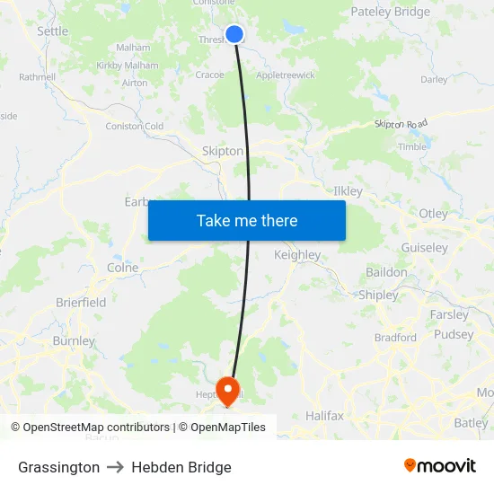 Grassington to Hebden Bridge map