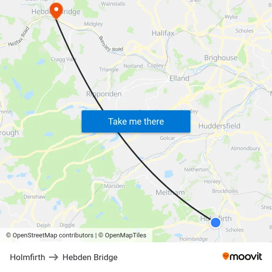 Holmfirth to Hebden Bridge map