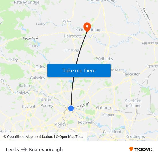 Leeds to Knaresborough map