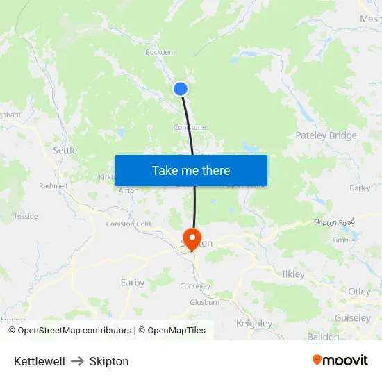 Kettlewell to Skipton map