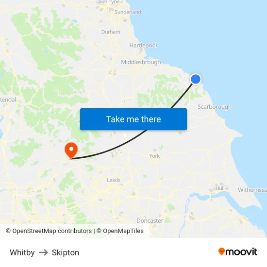Whitby to Skipton map
