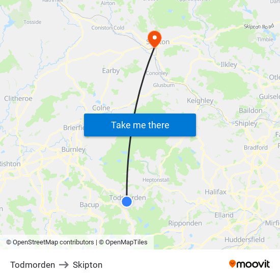Todmorden to Skipton map