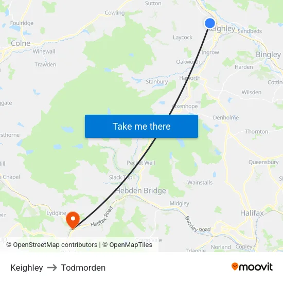 Keighley to Todmorden map
