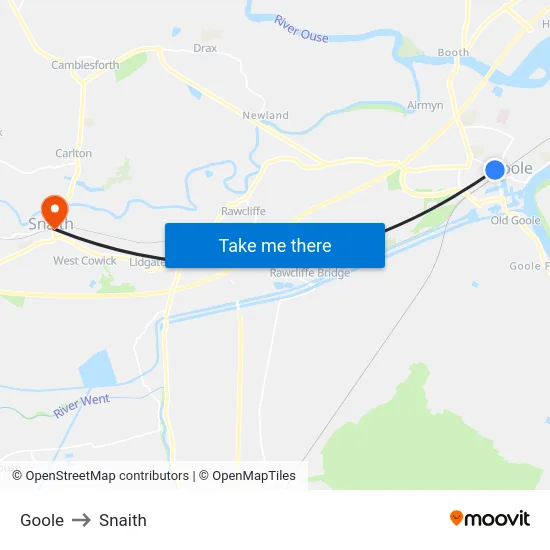 Goole to Snaith map