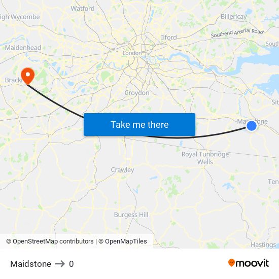 Maidstone to 0 map