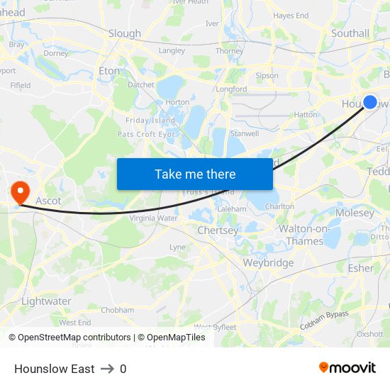 Hounslow East to 0 map