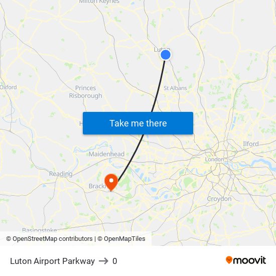 Luton Airport Parkway to 0 map