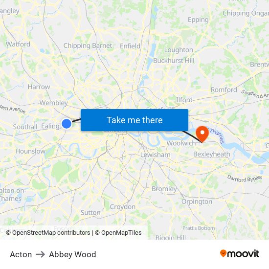 Acton to Abbey Wood map