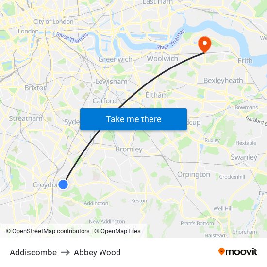 Addiscombe to Abbey Wood map