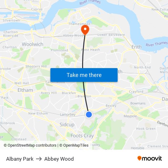 Albany Park to Abbey Wood map