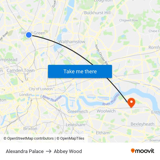 Alexandra Palace to Abbey Wood map