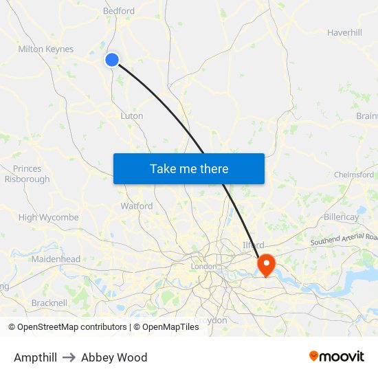 Ampthill to Abbey Wood map