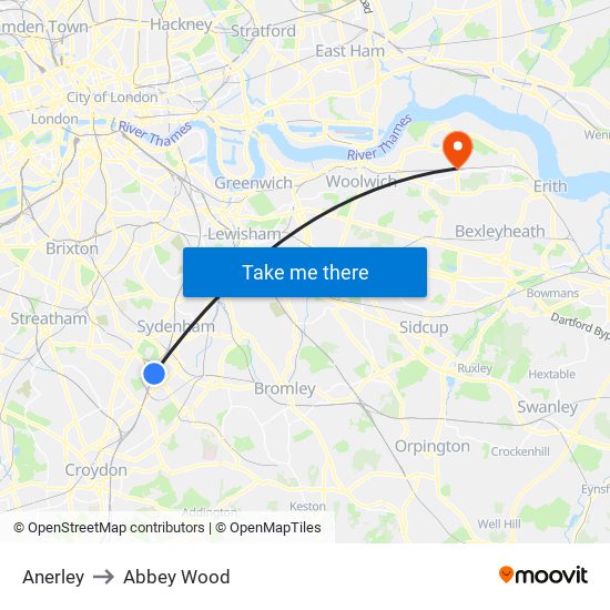 Anerley to Abbey Wood map