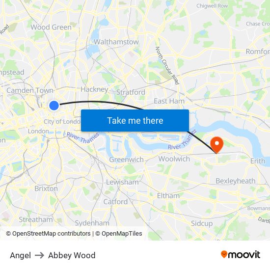 Angel to Abbey Wood map