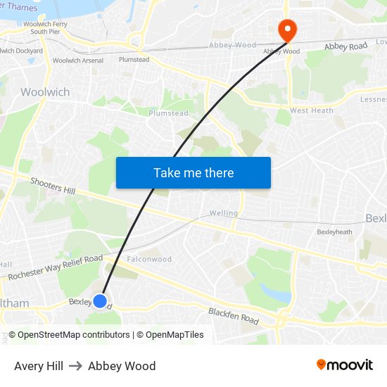 Avery Hill to Abbey Wood map