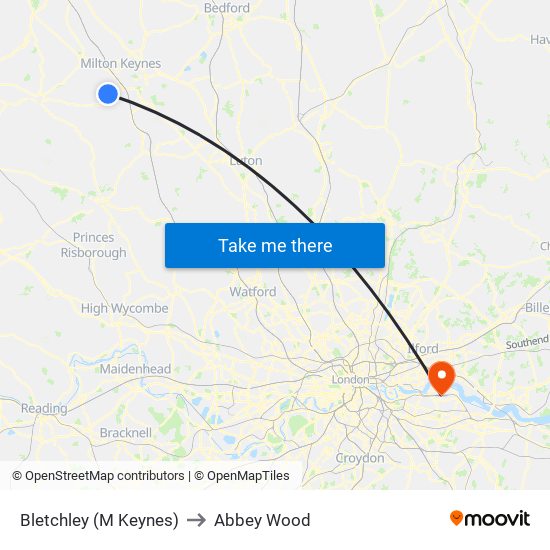 Bletchley (M Keynes) to Abbey Wood map