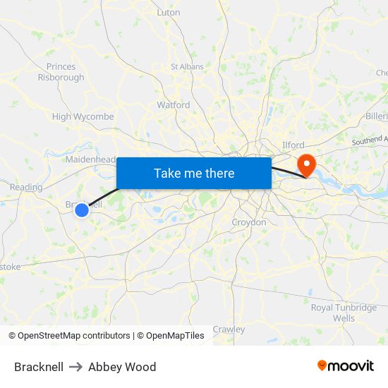 Bracknell to Abbey Wood map