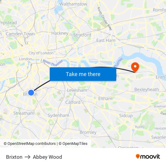 Brixton to Abbey Wood map