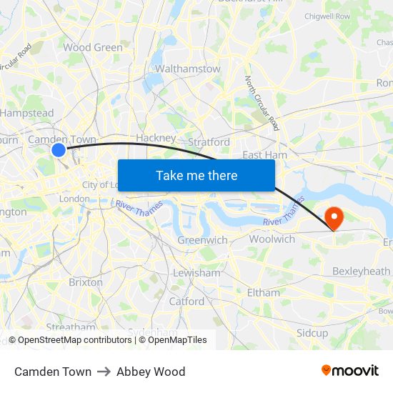 Camden Town to Abbey Wood map