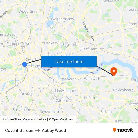 Covent Garden to Abbey Wood map