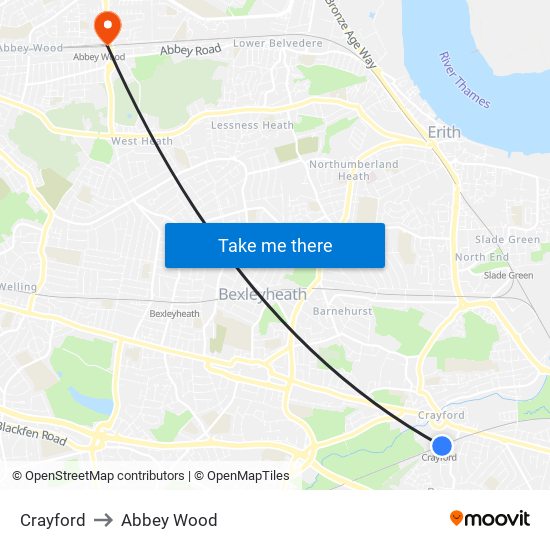 Crayford to Abbey Wood map