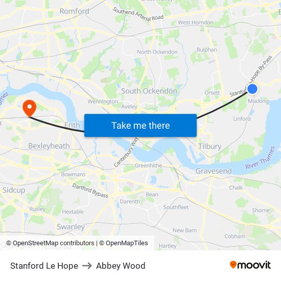 Stanford Le Hope to Abbey Wood map
