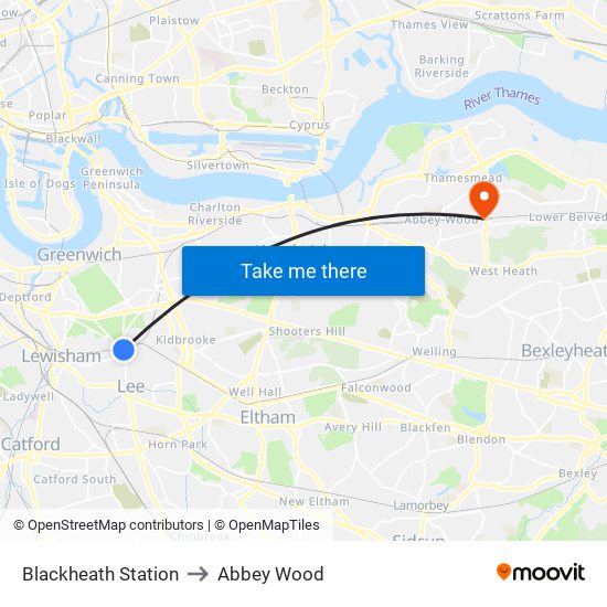 Blackheath Station to Abbey Wood map