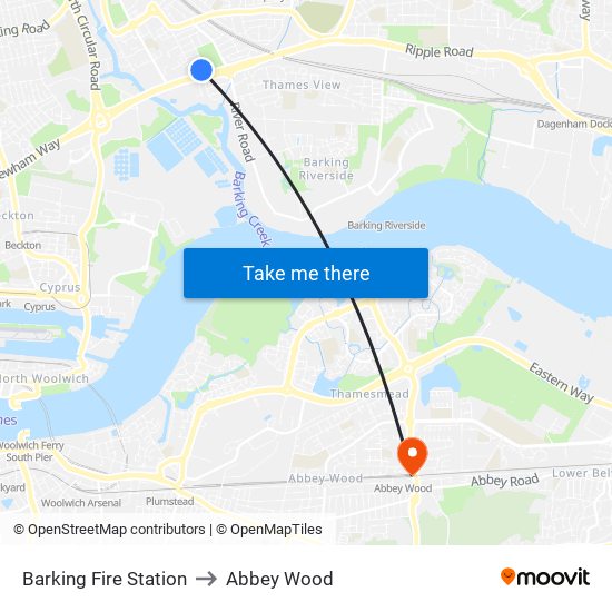 Barking Fire Station to Abbey Wood map