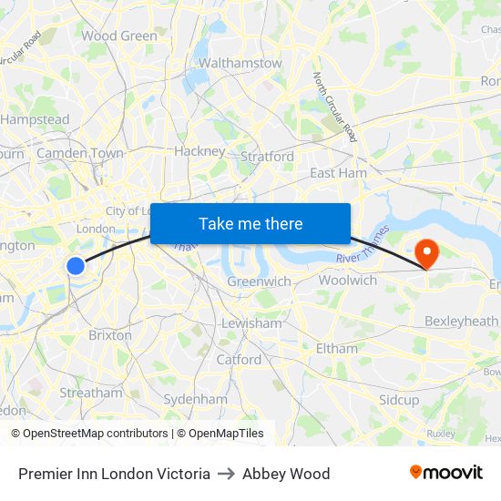 Premier Inn London Victoria to Abbey Wood map